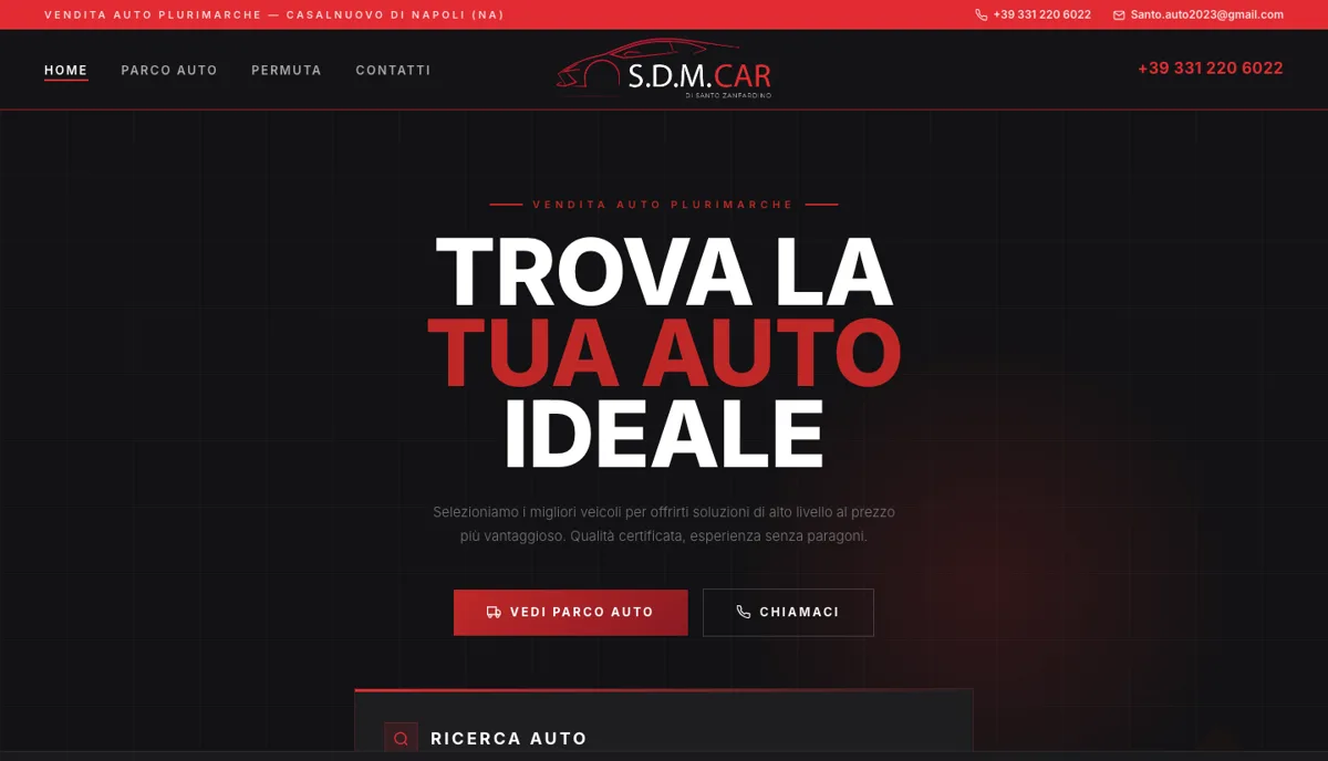 Homepage del sito S.D.M. CAR con ricerca del parco auto